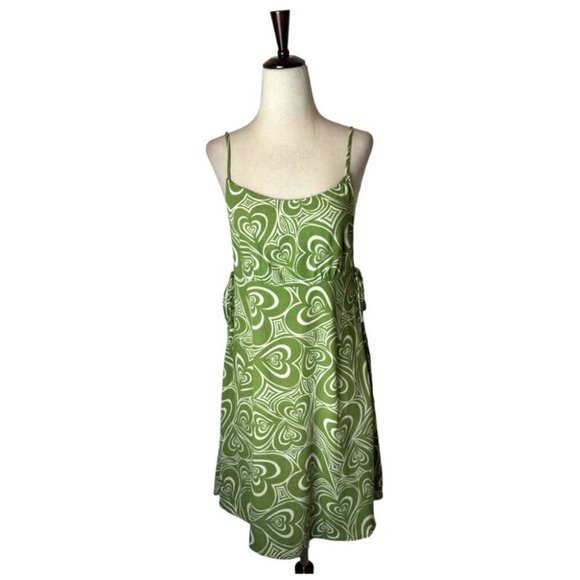 Lisa Says Gah Green And White Wild Hearts Pattern Yolande Mini Dress Size M - Picture 2 of 9